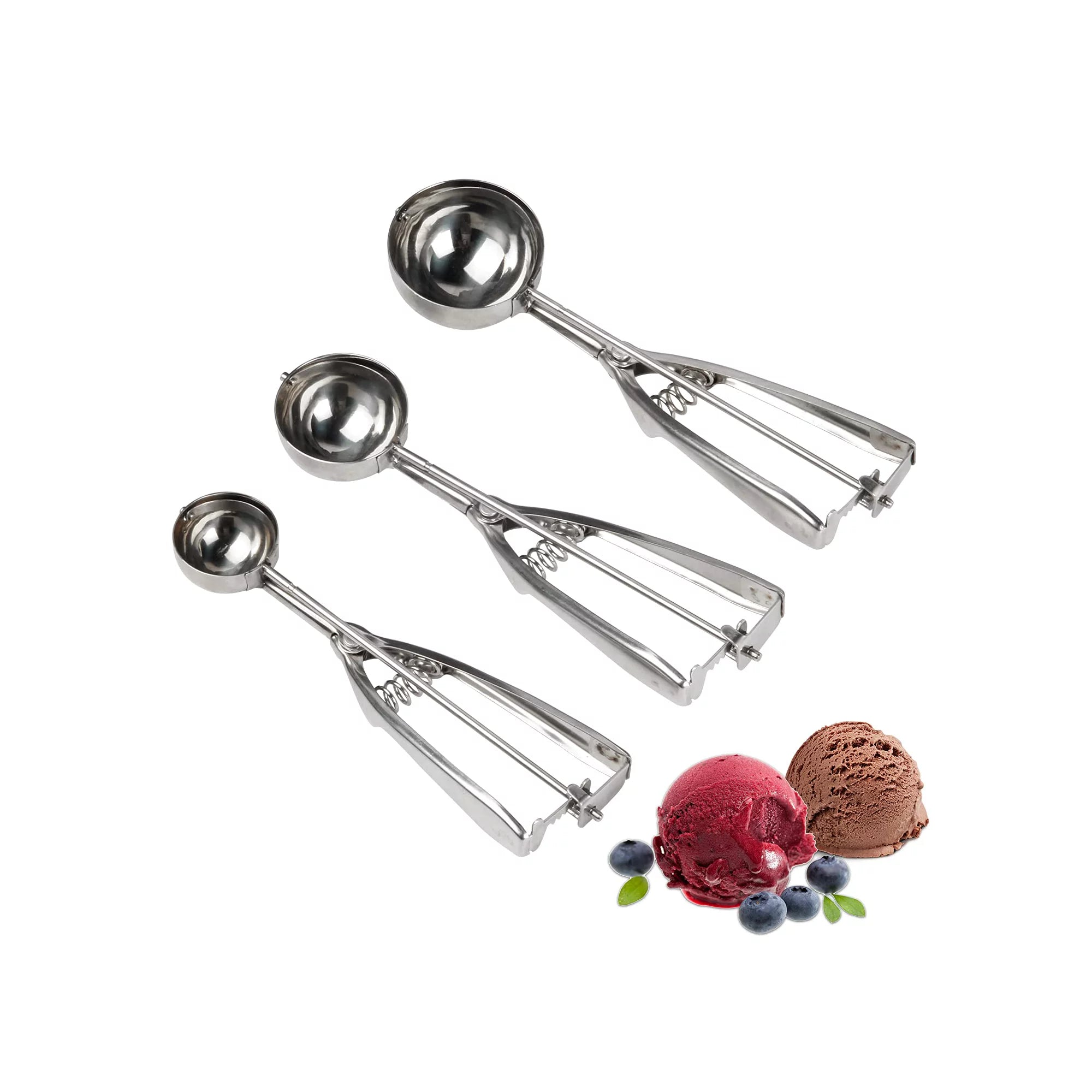 Cookie Scoop Set, Ice Cream Scoop Set, 3 Pcs Ice Cream Scoops Trigger Include Large Medium Small Size Cookie Scoop, Polishing Stainless Steel 18/8