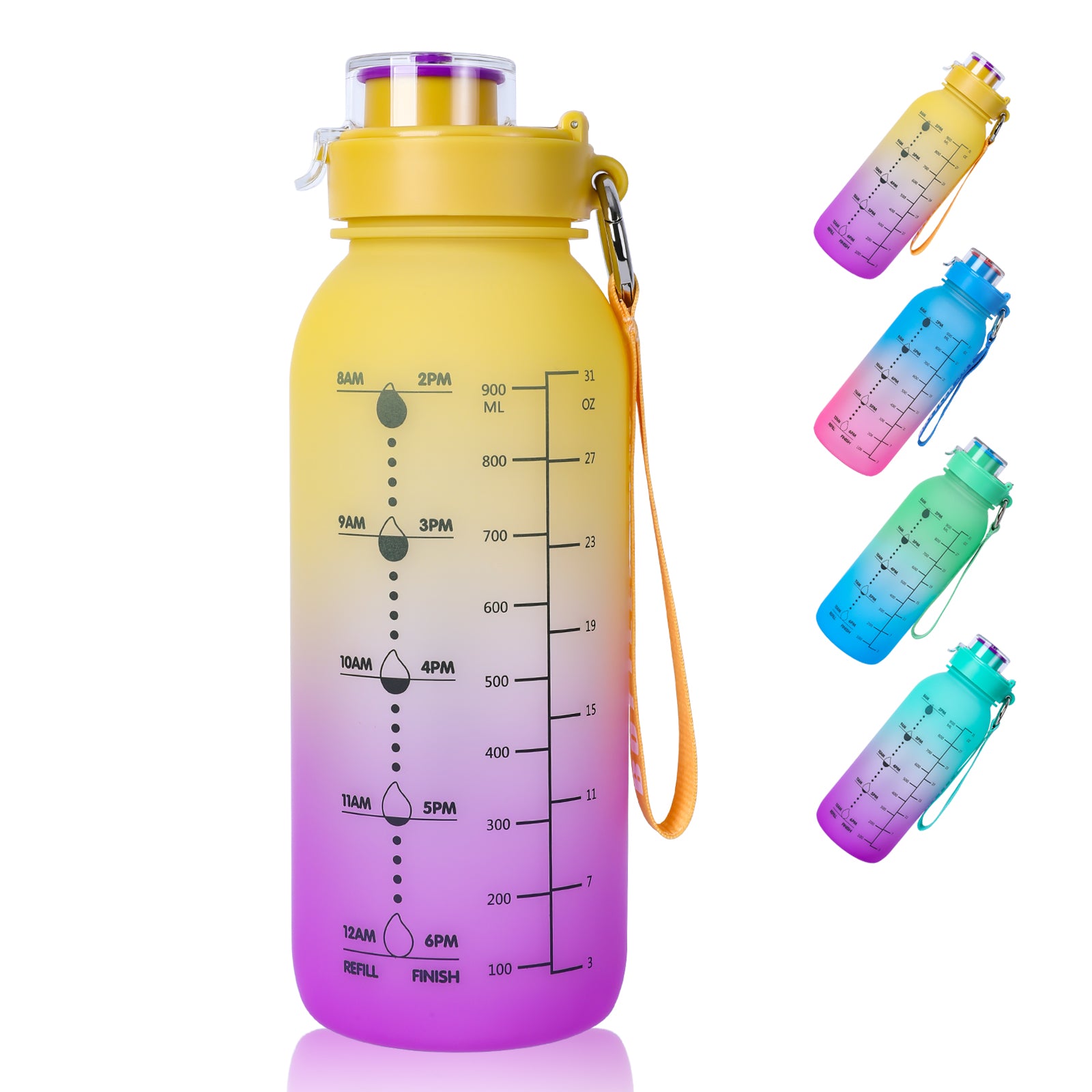 Hanmir 32oz Motivational Water Bottle with Time Marker with Straw