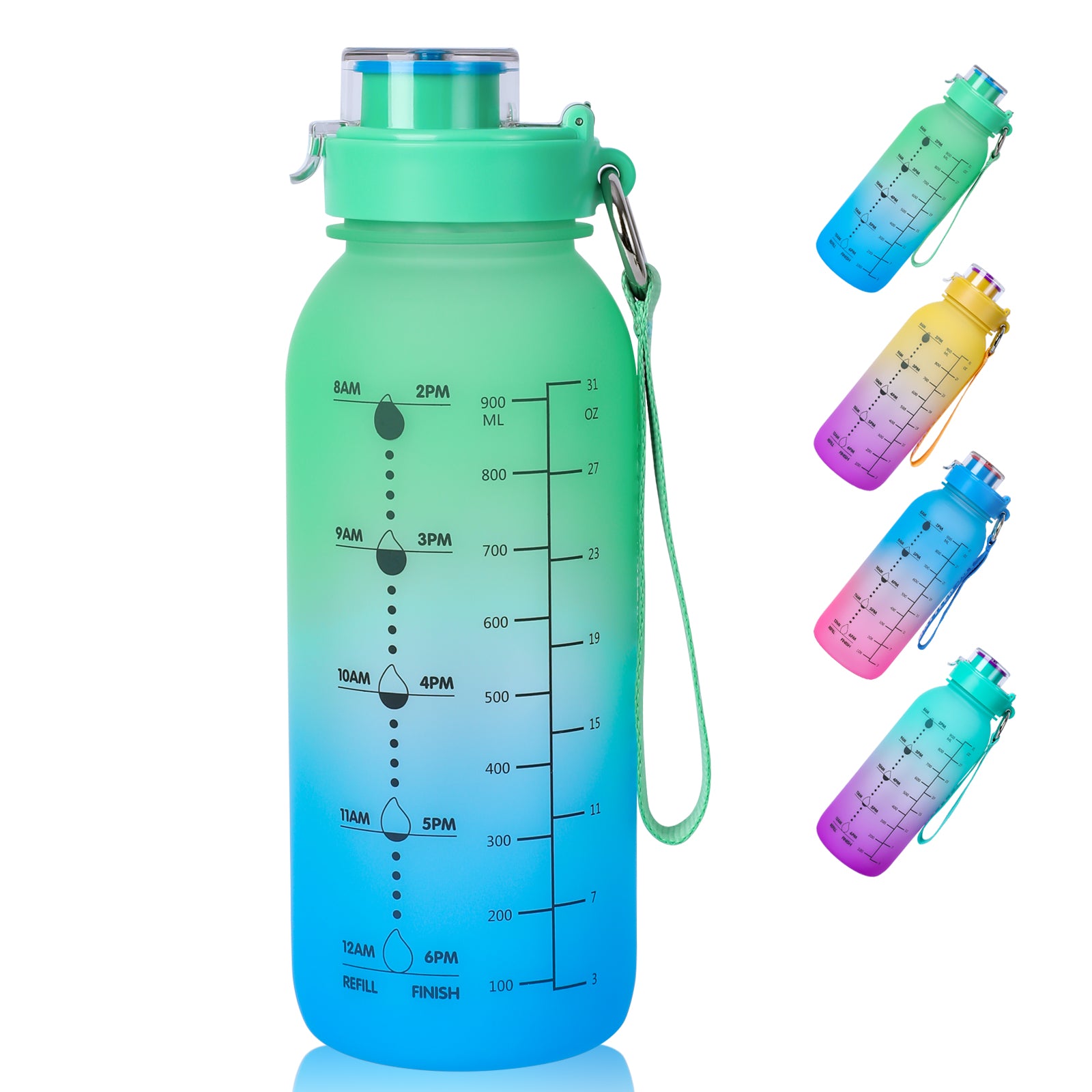 Hanmir 32oz Motivational Water Bottle with Time Marker Drinking Water Bottles with Straw Leakproof Tritan Sports Water Bottle for Gym Camping
